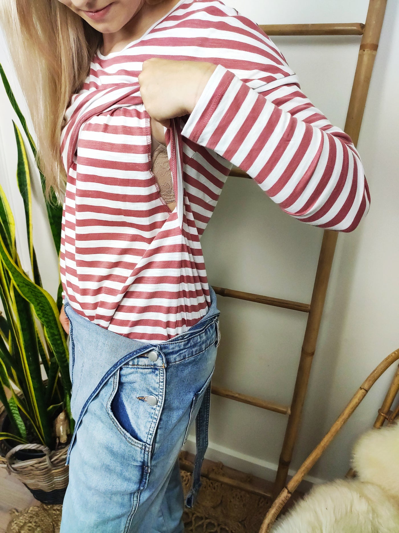 T-shirt lange mouwen Ellen- Roze & wit gestreept